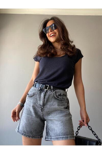 SHUR BOUTİQUE Yüksek Bel Denim Kot Şort