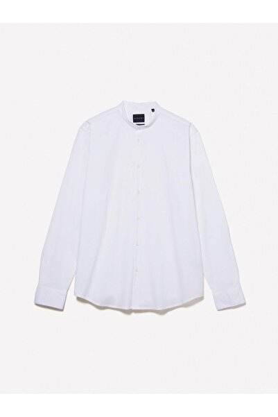 Sisley Cotton Blend Slim Fit Long Sleeve Shirt Men's White Shirt - 324A5Cnxsq032