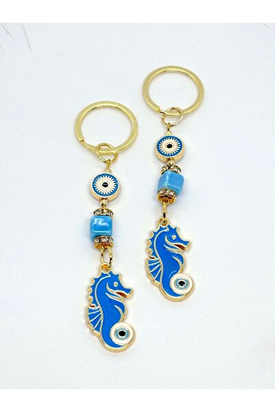 Azrua Breloc metalic cu ochi de piatră de calăulă albastră, breloc metalic cu...