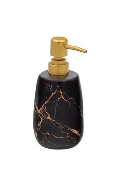 SyaMAG Dispenser for soap, ceramic, matte, black/gold, 425ml, 7.5x17.5cm