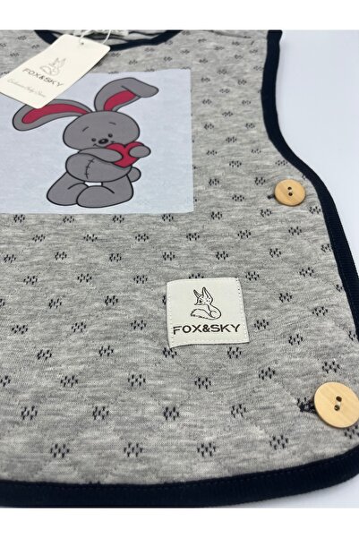 Fox&Sky Baby Rabbit Printed Cotton Vest – Wooden Buttons 100% Cotton – Unisex / Gray