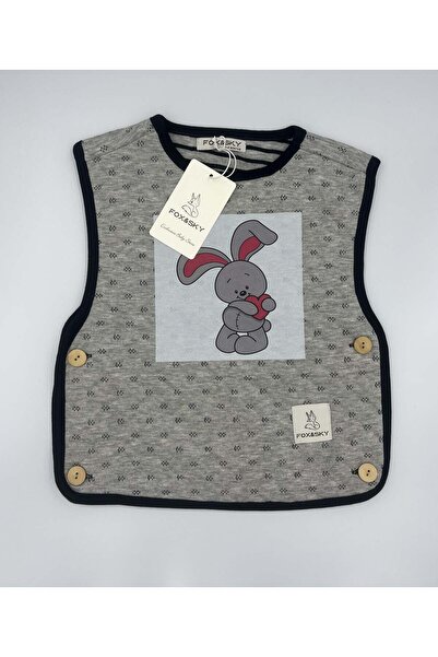 Fox&Sky Baby Rabbit Printed Cotton Vest – Wooden Buttons 100% Cotton – Unisex / Gray
