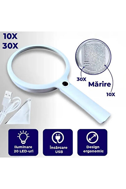miraza Large Round Magnifying Glass 10x-30x, Led 20, Glass, Usb-c, Diameter 13 Cm