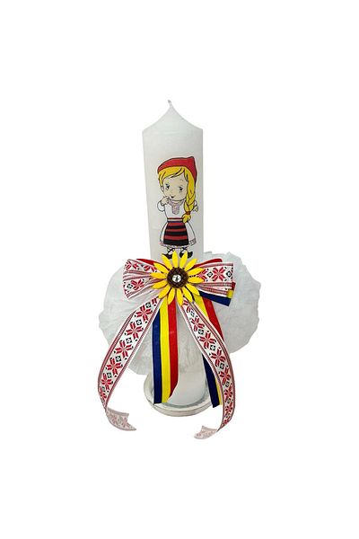 Botez Lumanare pentru botez, traditional fetita, alb, tulle, 35x6 cm