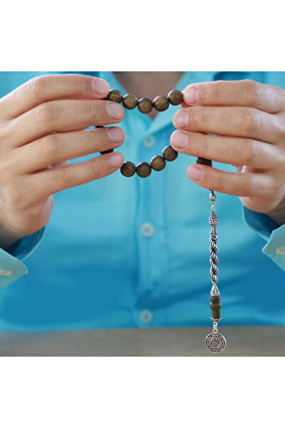 Tesbihane 925 стерлингово сребро въже с пискюли, сферично изрязани кафяви пелесенк ефе молитвени броеници