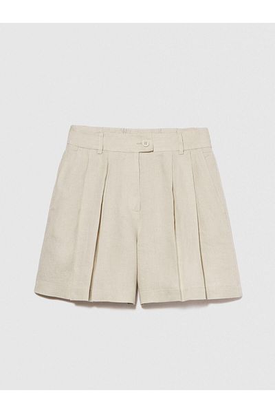 Sisley Γυναικείο γκρι σορτς 100% λινό μπροστινό διπλό πλισέ σορτς - 324P4AGHL9013