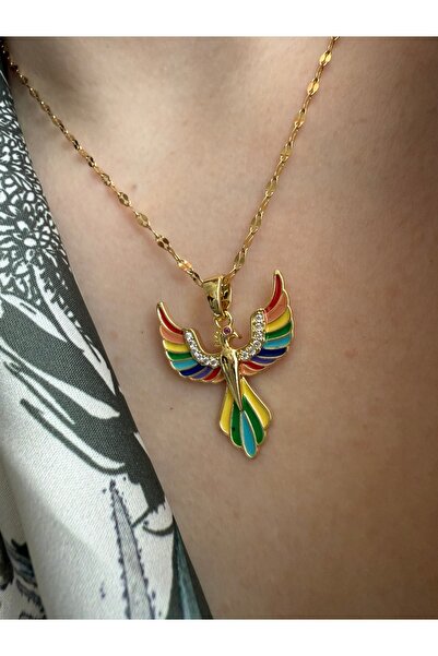 Bymiel Renkli Taşlı Anka Kuşu Kararmaz Paslanmaz Çelik Kadın Kolye – Modern v...