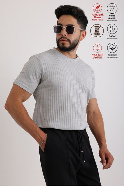 Oyga Men's Ribbed Zinox Fabric T-Shirt – Soft Textured Basic T-Shirt