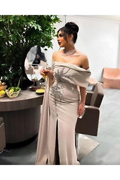 ALANOOD FASHION فستان سهره بيج بتطريز راقي - يتوفر الآن لدى العنود!