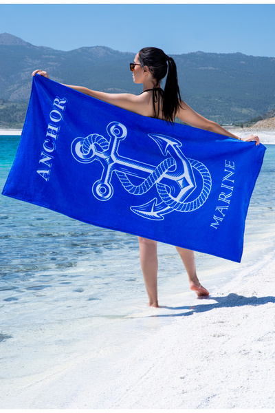 SILVABELLA %100 Pamuk Kadife Plaj Beach Havlusu - 75x150 cm, 360gr Marine