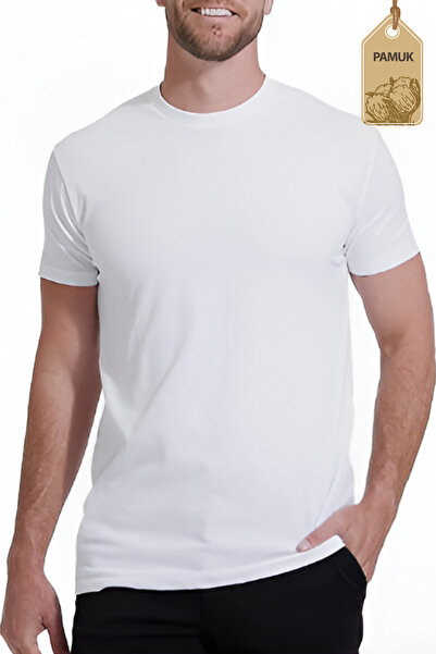 MK Mukko Kids تيشيرت رجالي ذو تصميم أساسي بأكمام قصيرة - تي شيرت أبيض أساسي م...