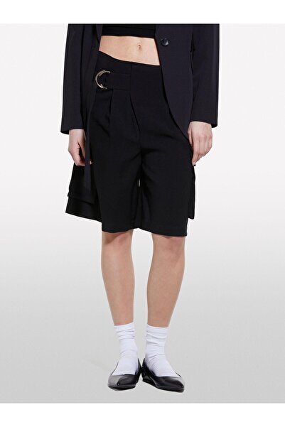 Sisley Viscose Blend Belted Comfort Fit Bermuda Shorts Women's Black Shorts - 325P4G48L901I