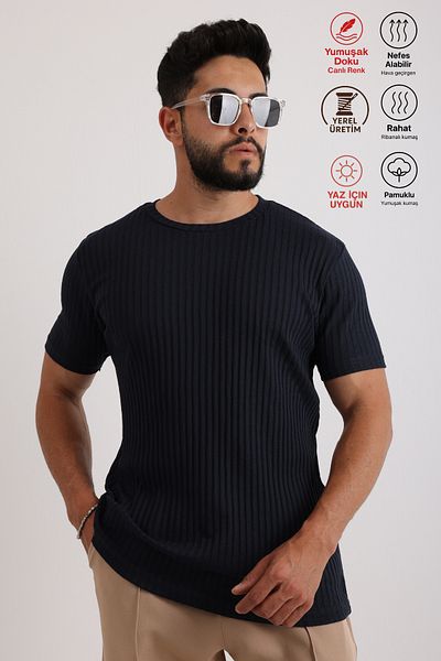 querancia Men's Ribbed Zinox Fabric Sweater – Soft Textured Short Sleeve Basic Sweater