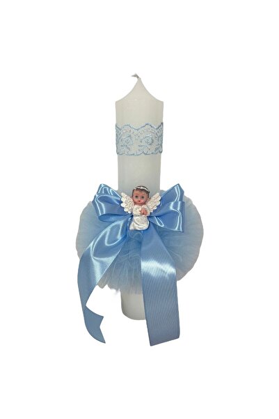 Botez Lumanare pentru botez, ingeras, blue, tulle, 35x6 cm