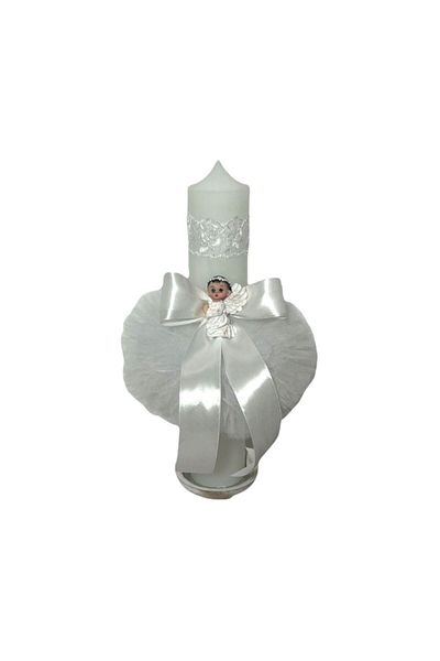 Botez Lumanare pentru botez, ingeras, alb, tulle, 35x6 cm