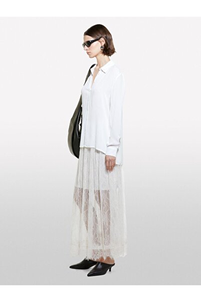 Sisley Kdn_100% βισκόζη κοντό μπροστά και μακρυμάνικο στα πλαϊνά πουκάμισο Γυναικείο πουκάμισο σε λευκό χρώμα - 324A5ZMZLQ07