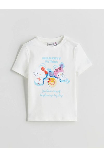 LC Waikiki Lcw Kids Ecru Crew Neck Hello Kitty Printed Girl's T-Shirt and Skirt