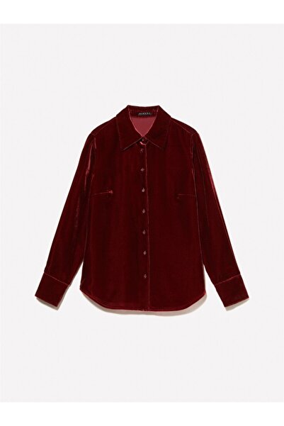 Sisley Viscose Blended Regular Fit Long Sleeve Velvet Shirt Women's Red Shirt - 324A51Eulq07Y