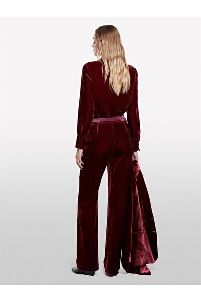 Sisley Viscose Blended Regular Fit Long Sleeve Velvet Shirt Women's Red Shirt - 324A51Eulq07Y