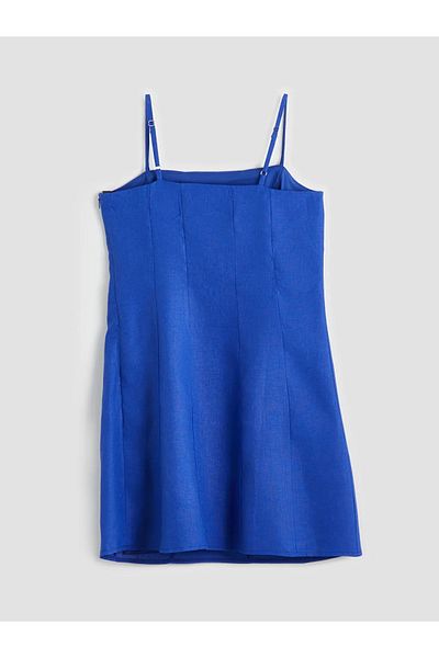 LC Waikiki Lcw Vision Indigo Square Neck Linen Mini Dress