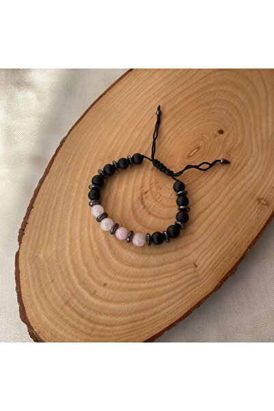 Vipfoni 8 mm Pink Quartz - Onyx Natural Stone Macrame Knitted Bracelet
