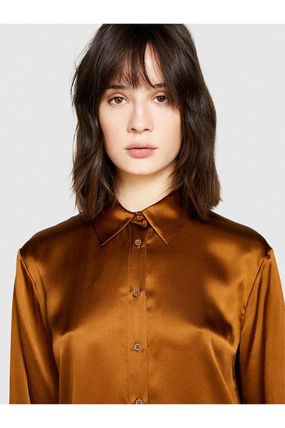 Sisley 100% Silk Regular Fit Shirt Women Brown Shirt - 323A5Q6Wlq05E