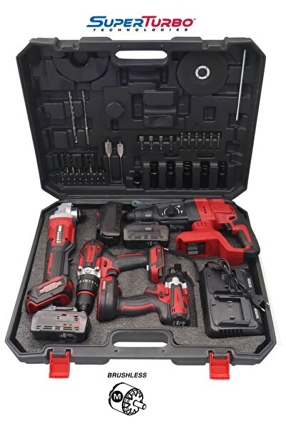 STAXX POWER SüperRed Seri 4'lü Profesyonel x3 Akülü Hızlı Şarjlı Kırıcı Delici Taşlama Vidalama Somun Sökme Seti