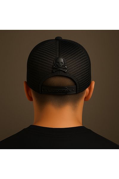 style iconic Philip Plain Limited Edition Trucker Cap – Black Hex Skull Logo