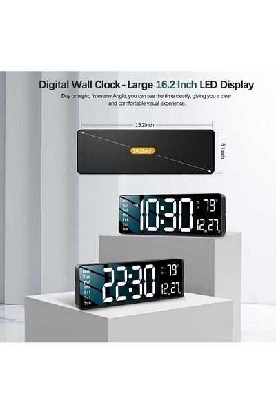 Generic Digital Wall Clock 16.2" – Large LED Display with Auto Brightness, Remote & Memory Function