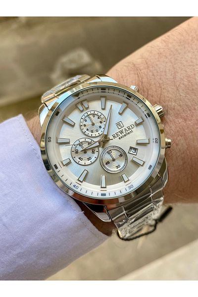 Reward Men's Wrist Watch Waterproof Silver Color Steel Cord Bracelet Gift
