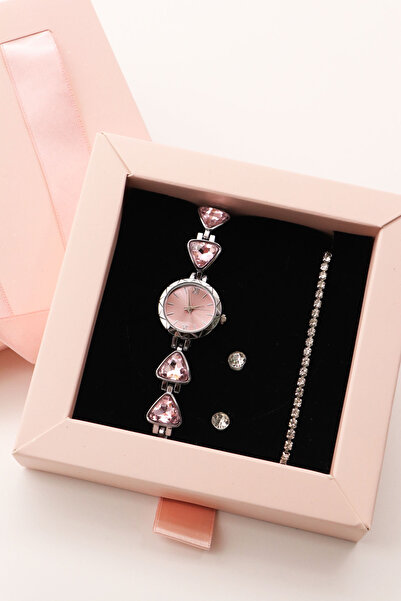 Northwatch Özel Kutulu Taşlı Gold Kol Saati-Bileklik Kombin Set