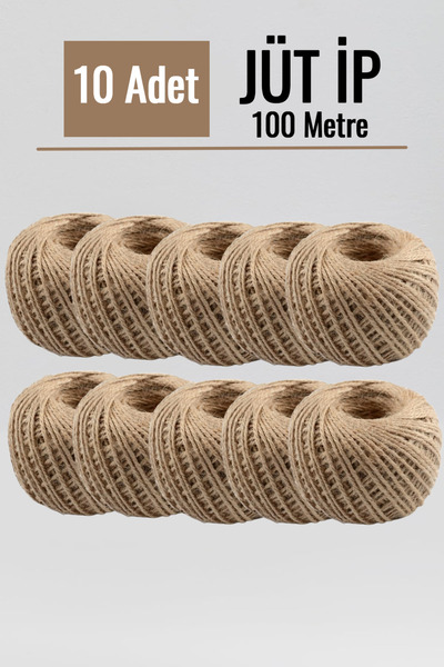 Fotografyabaskı 10 Adet Hasır Jüt İp 100 Metre Doğal Jüt Ip - Keten İpi, Hasır Ip, Halat Ip, Çuval Ipi Süsleme Ipi