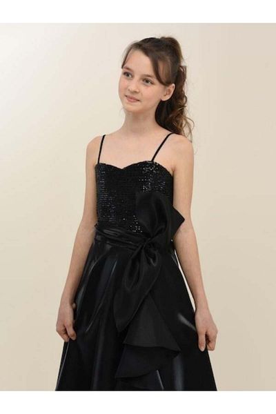 Zekids Girl's Shiny Fabric Slit Detailed Design Evening Dress