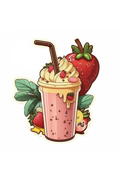 INOVATIX Set de 8 autocolante INOVATIX® cu smoothie de banane și căpșuni. 6 cm