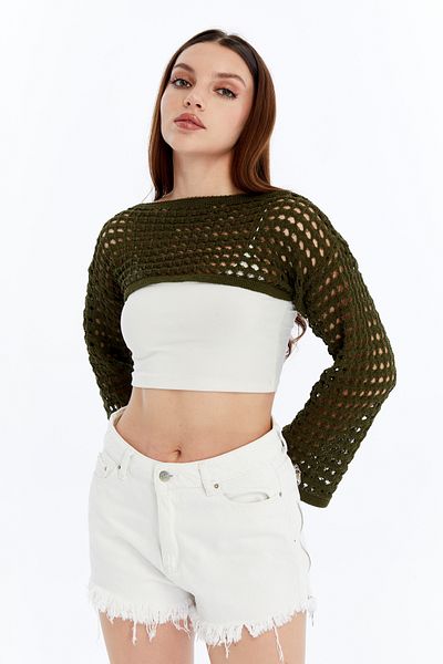 MA ananas Women's Khaki Openwork Bolero