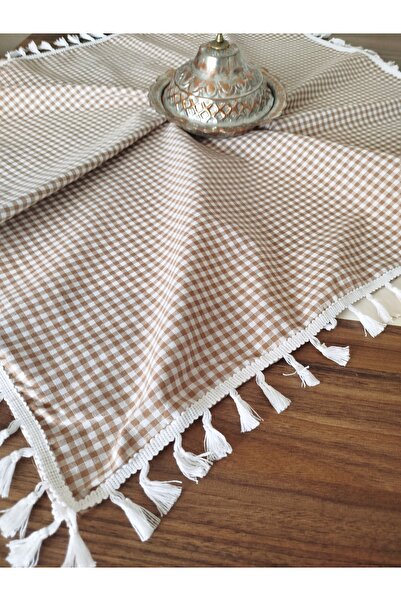 denizli hatırası Piti Checkered Tasseled Tablecloth 85X85 cm
