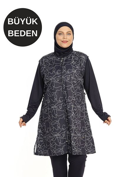 İKSUN Battal Large Size Lycra Long Sleeve Full Covered Hijab Swimsuit