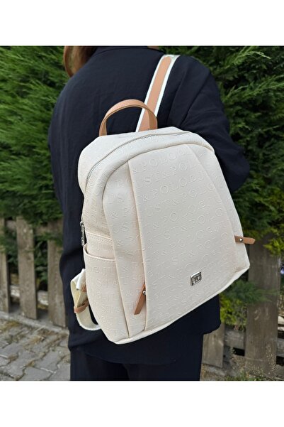 Just Polo حقيبة ظهر نسائية كبيرة الحجم ذات 9 أقسام باللون الكريمي الجملي