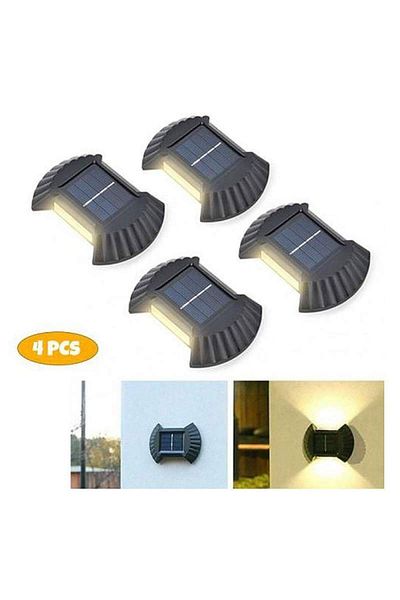 SIKS Set de 4 lămpi solare SIKS cu lumină bidirecțională, impermeabile, 2 LED-uri SMD, IP65, 200mah, negre