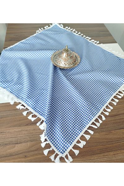 denizli hatırası Piti Checkered Tasseled Tablecloth 85X85 cm