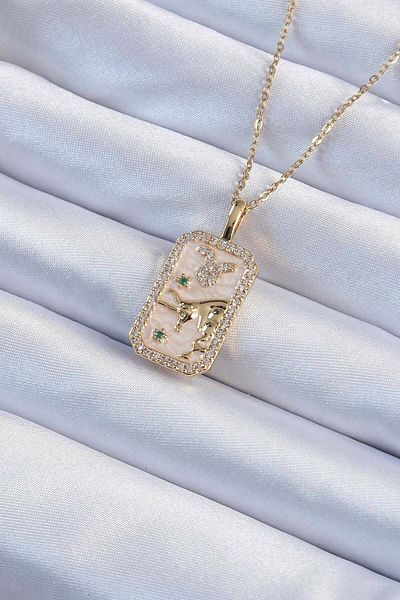 Skygo 316L Steel Chain Gold Color Zircon Cubic Zirconia Bull Figure Tarot Necklace - Tj-Bko9235