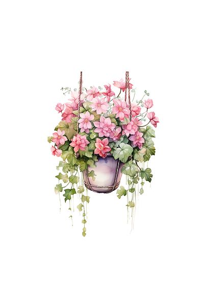 INOVATIX Set de 8 piese, autocolant pentru ghiveci suspendat cu plante cu flori roz, INOVATIX®. 6 cm
