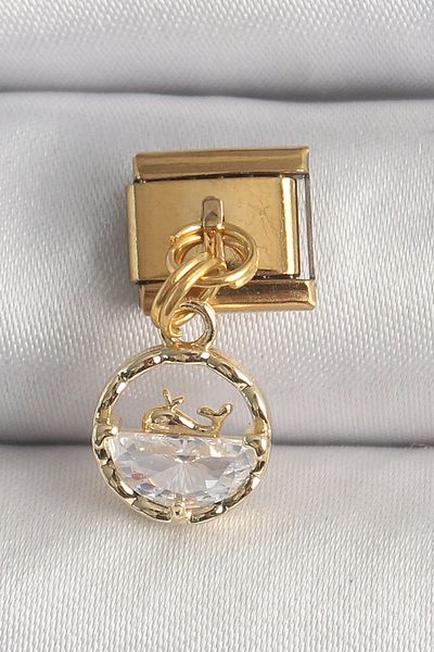 Skygo 316L Steel Gold Color Hanging Zircon Stone Whale Model Nomination Charm - Tj-Bc1339