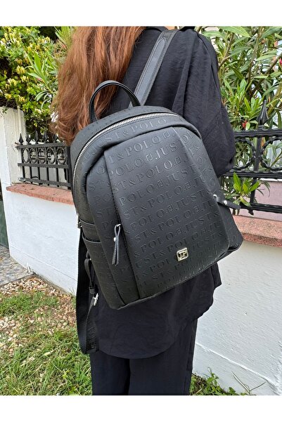 Just Polo حقيبة ظهر نسائية سوداء كبيرة الحجم ذات 9 أقسام