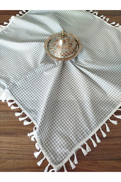 denizli hatırası Piti Checkered Tasseled Tablecloth 85X85 cm