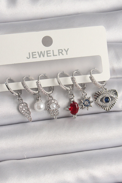 Skygo Brass Silver Color Dangle Zircon Stone Fatma Mother Hand Figure Women's Earring Set - Tj-Bkp10117