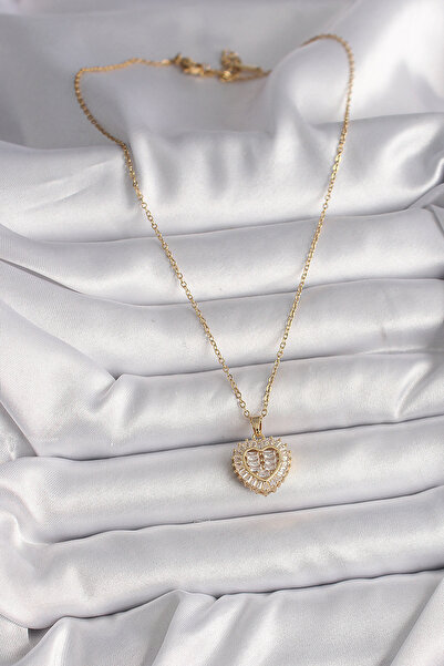 Skygo 316L Steel Gold Color Chain Zircon Stone Heart Model Women's Necklace - Tj-Bko9786