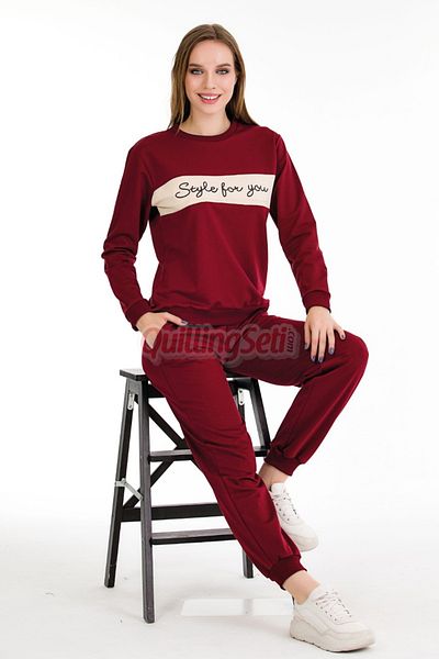 quilling Long Sleeve 22017 Women's Burgundy Color Sports Tracksuit Set