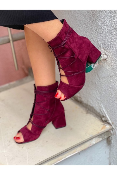 BERFONA Smile Bordo Suede 5 cm Heel Summer Boots Sandals