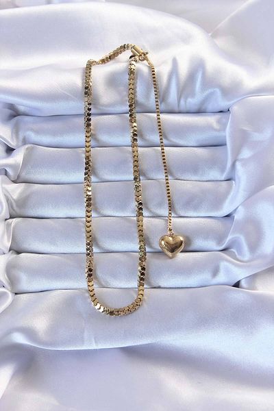 Skygo 316L Steel Gold Color Cube Chain Heart Necklace - Tj-Bko9257
